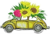 Пин содержит это изображение: Volkswagen Beetle with sunflowers machine embroidery design